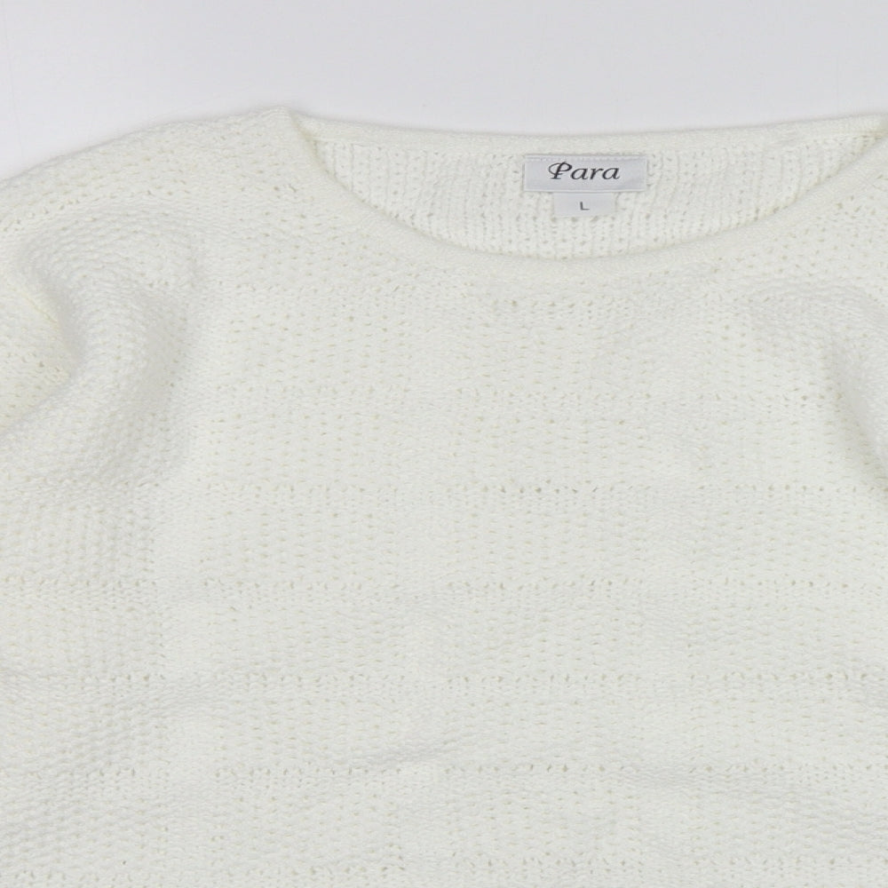 Para Womens White Round Neck  Acrylic Pullover Jumper Size L