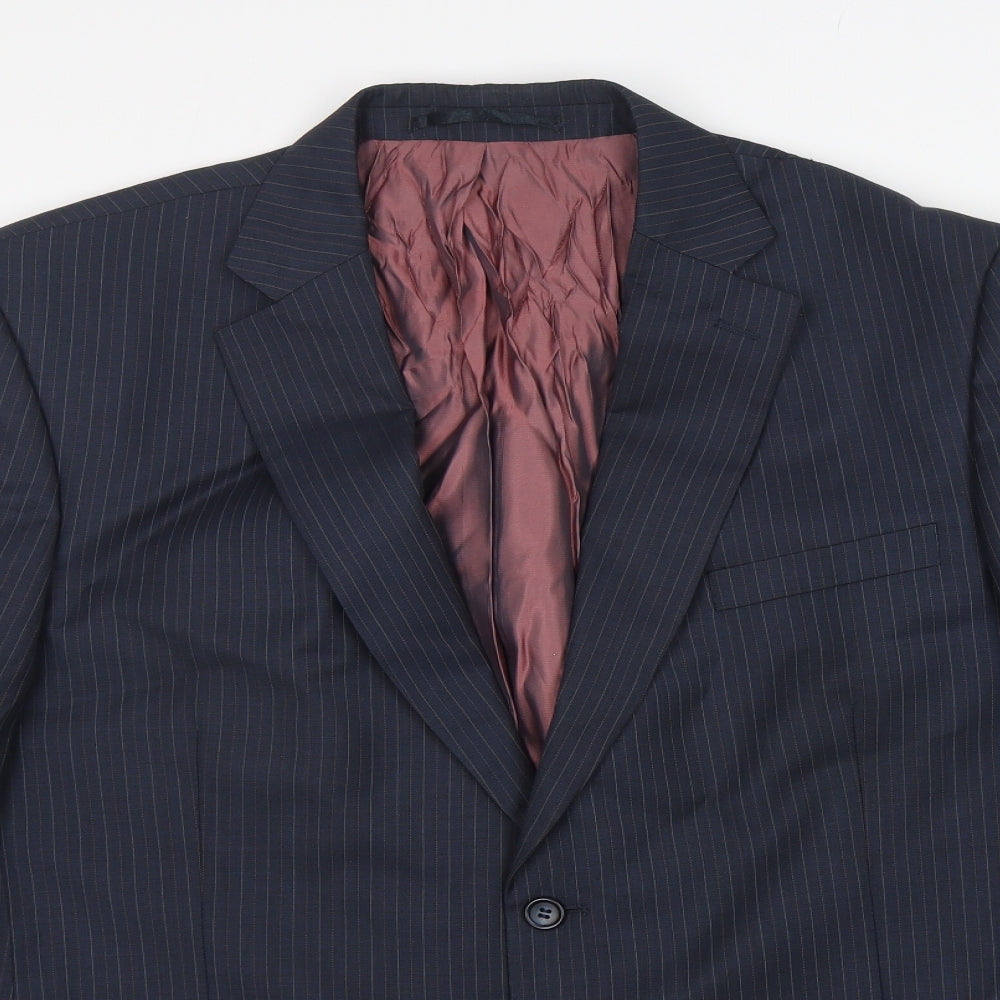 Brook Taverner Mens Blue Striped Wool Jacket Suit Jacket