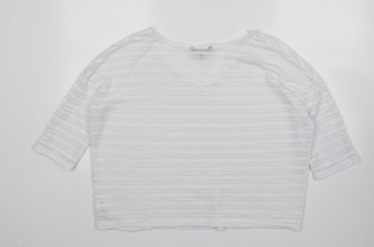 NEXT Womens White V-Neck  Polyester Pullover Jumper Size 12