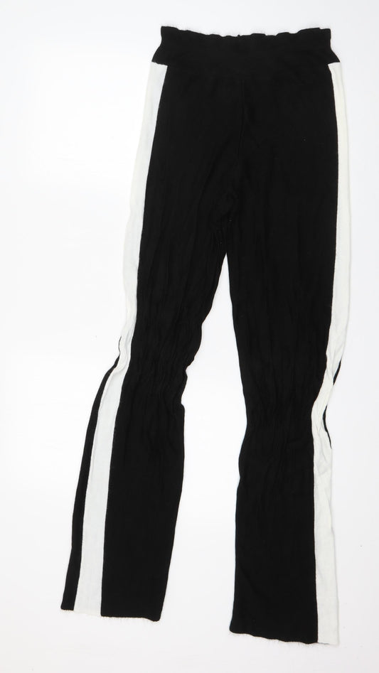 Preworn Womens Black Striped Acrylic Jogger Trousers Size M L30 in Regular