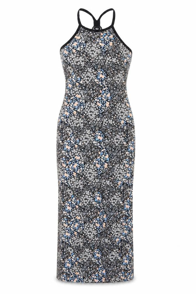 Miss Selfridge Womens Black Geometric Viscose Maxi  Size 10  Round Neck Pullover - lace back