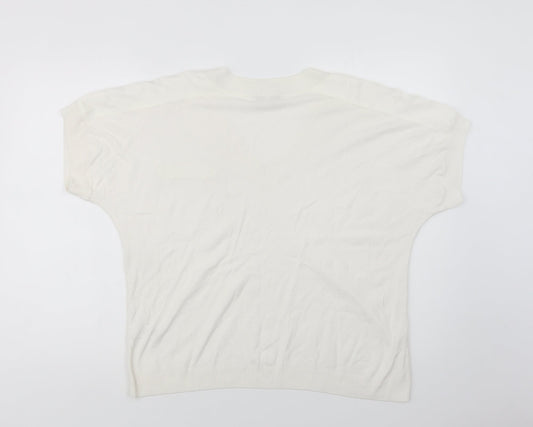 NEXT Womens White V-Neck  Viscose Pullover Jumper Size L