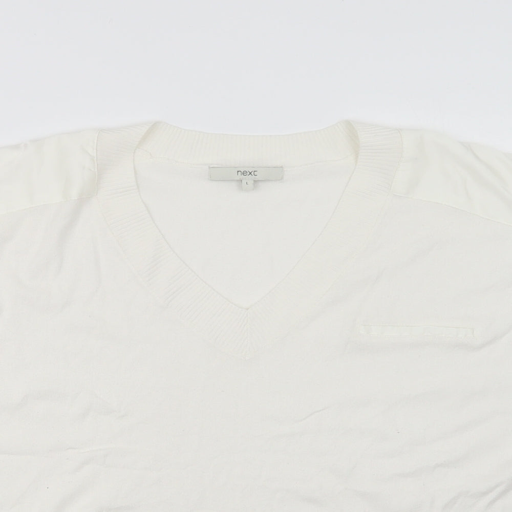NEXT Womens White V-Neck  Viscose Pullover Jumper Size L