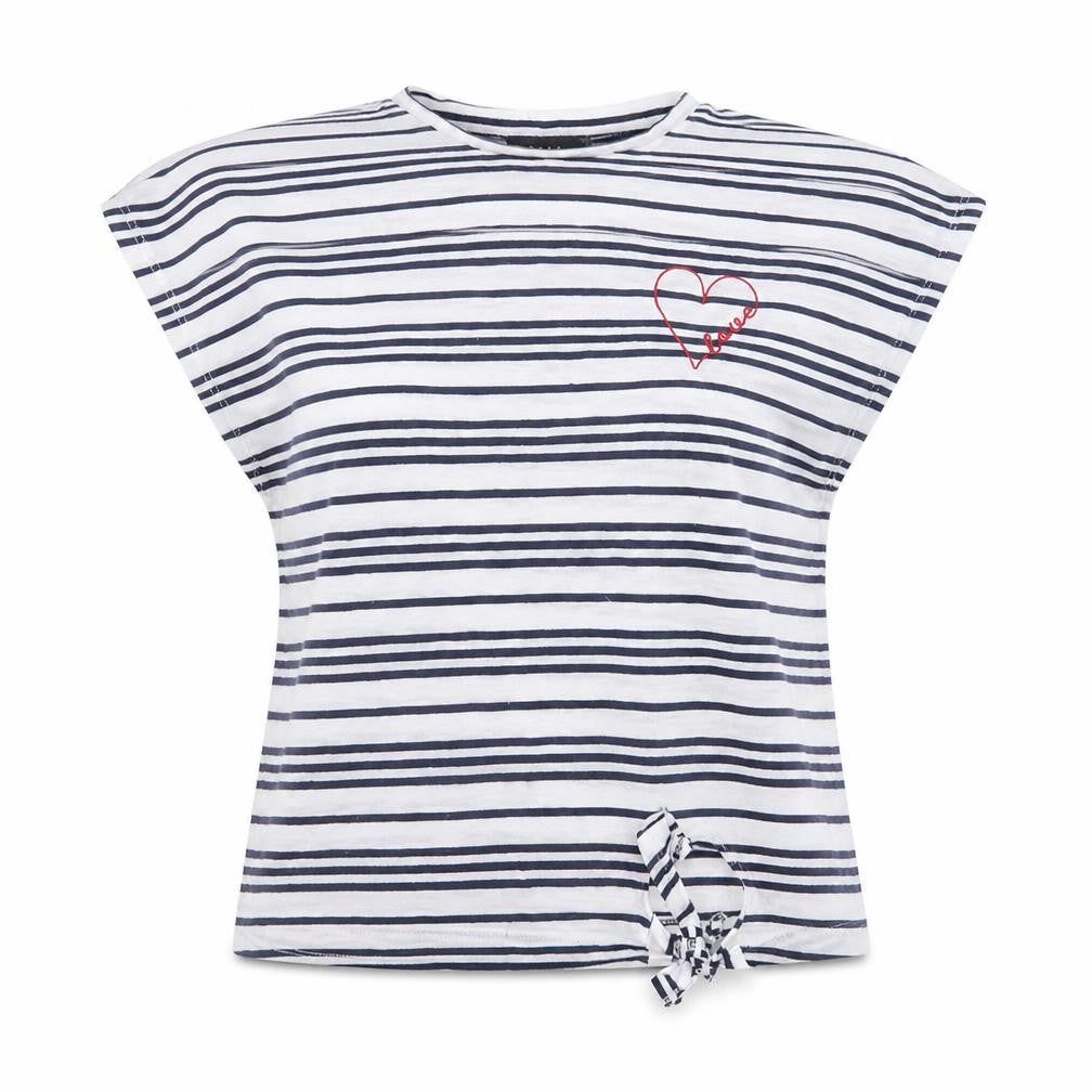 Papaya Womens White Striped Polyester Basic Blouse Size 8 Crew Neck