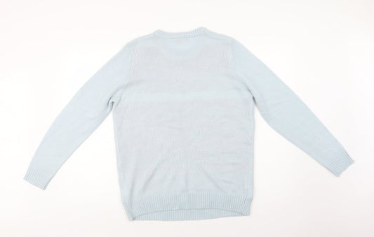 Avenue Womens Blue Crew Neck  Acrylic Pullover Jumper Size M   - Snowmen