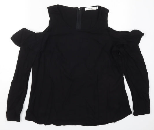 Just Fab Womens Black  Viscose Basic Blouse Size XL Round Neck