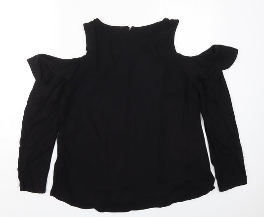 Just Fab Womens Black  Viscose Basic Blouse Size XL Round Neck