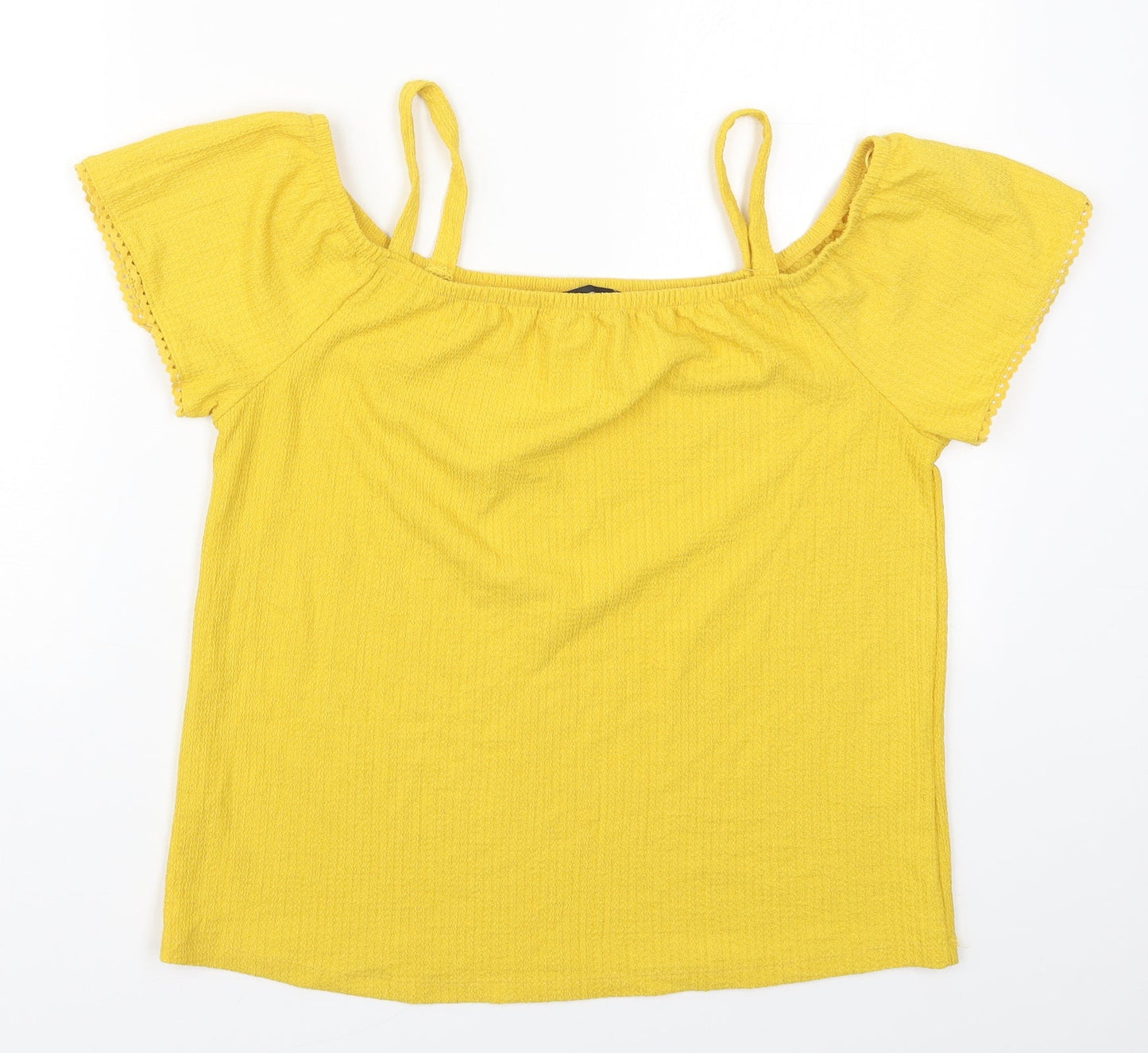 Matalan Womens Yellow  Polyester Basic T-Shirt Size 12 Round Neck