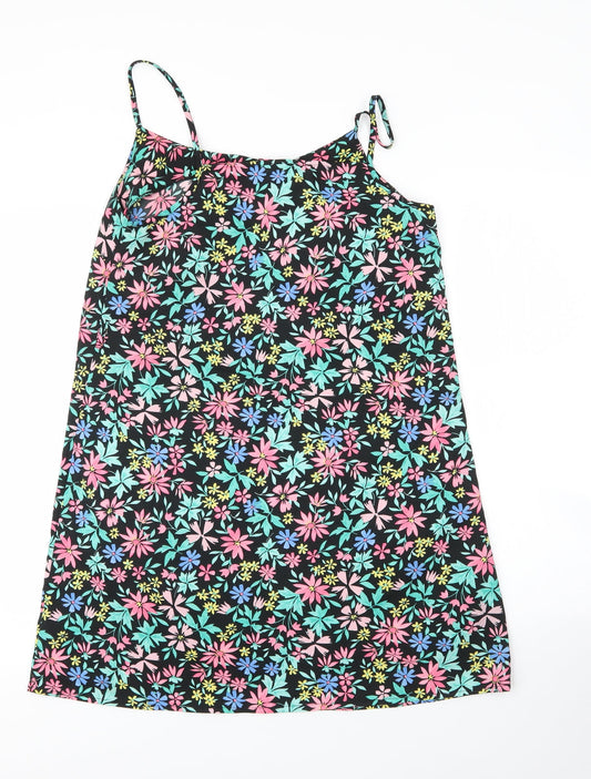 Primark Womens Black Floral Polyester A-Line  Size 12  V-Neck