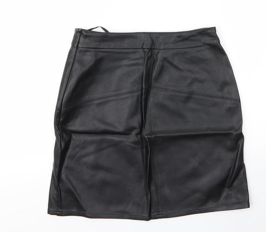 Papaya Womens Black  Polyurethane A-Line Skirt Size S   Zip