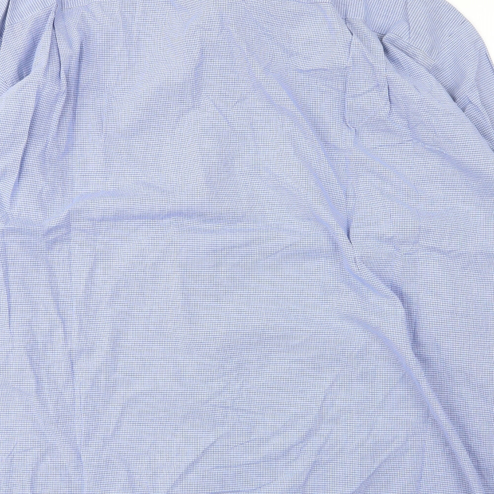 Ming Dynasty Mens Blue Check Cotton  Button-Up Size XL Collared Button