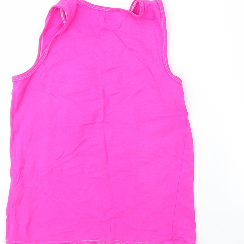 George Girls Pink  Cotton Basic Tank Size 9 Years Round Neck