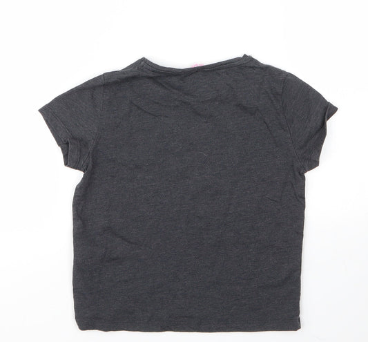 Miss Evie Girls Grey  Cotton Basic T-Shirt Size 7 Years Round Neck