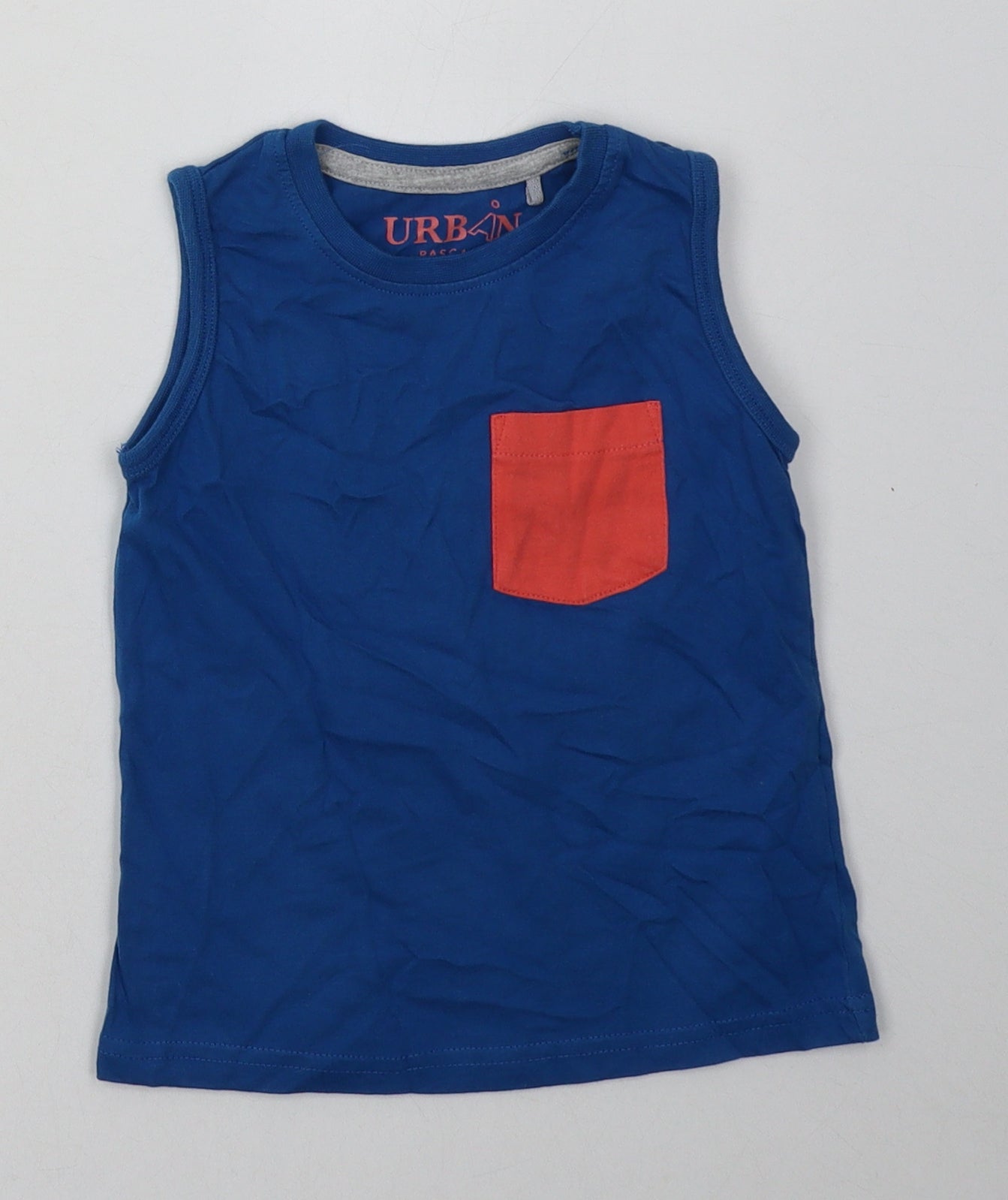 Peacocks Boys Blue  Cotton Basic Tank Size 2-3 Years Crew Neck Push Lock
