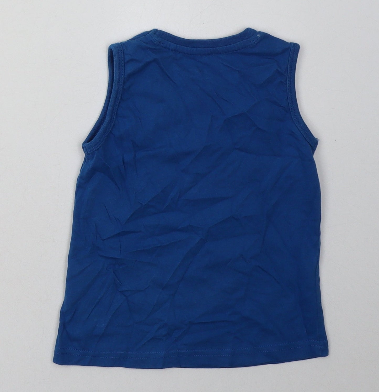 Peacocks Boys Blue  Cotton Basic Tank Size 2-3 Years Crew Neck Push Lock