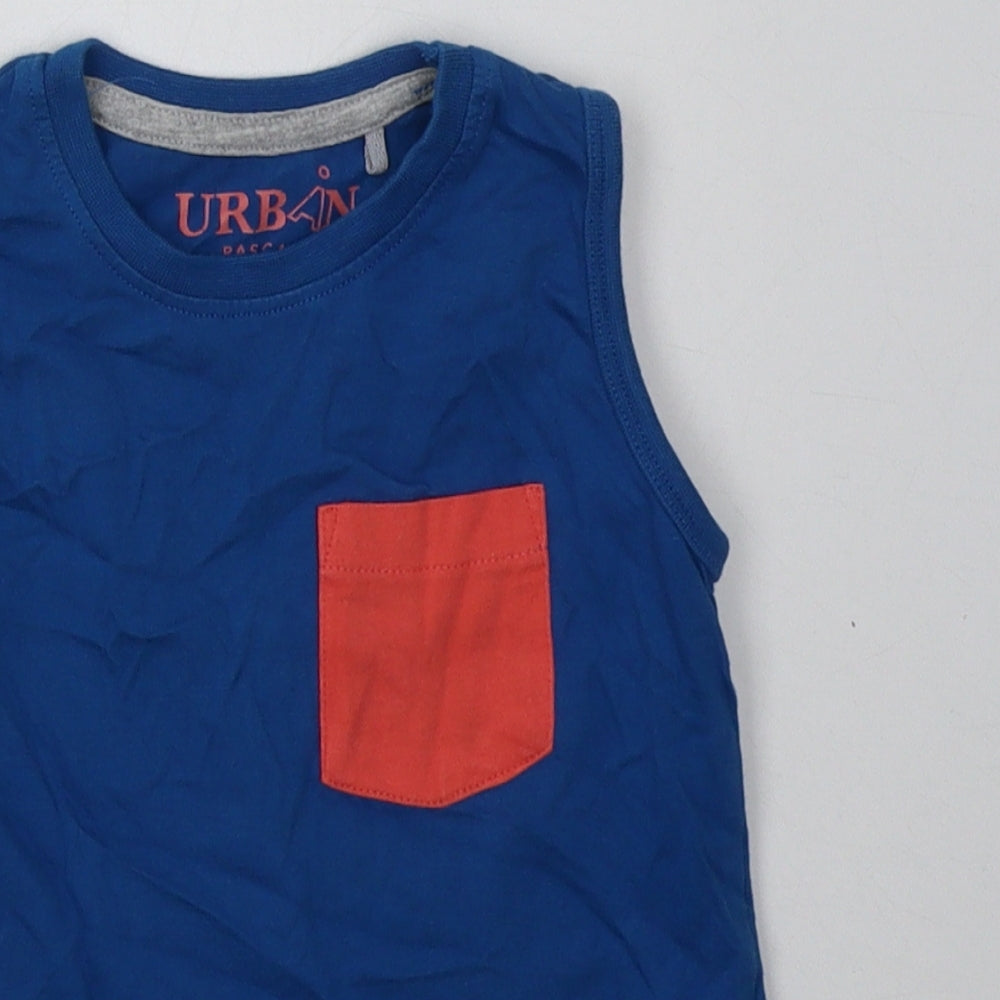 Peacocks Boys Blue  Cotton Basic Tank Size 2-3 Years Crew Neck Push Lock
