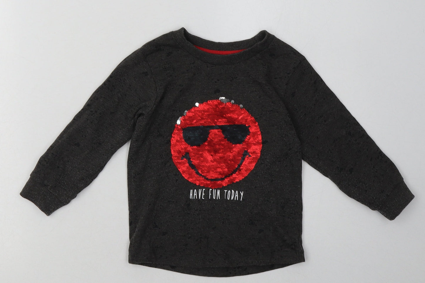 Matalan Girls Grey  Cotton Basic Casual Size 18-24 Months Crew Neck Pullover - Sequin Detail