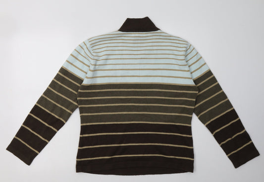 dixie Womens Brown Striped Acrylic Pullover Sweatshirt Size 16  Pullover