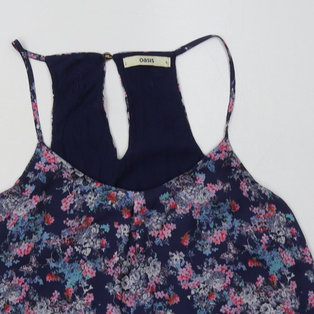 Oasis Womens Purple Floral Polyester Basic Tank Size S Scoop Neck