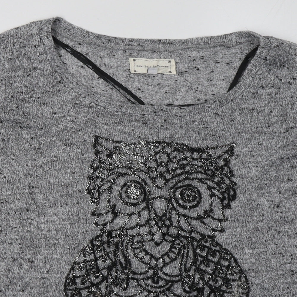 New Look Womens Grey Animal Print Polyester Pullover Sweatshirt Size 12  Pullover - Owl