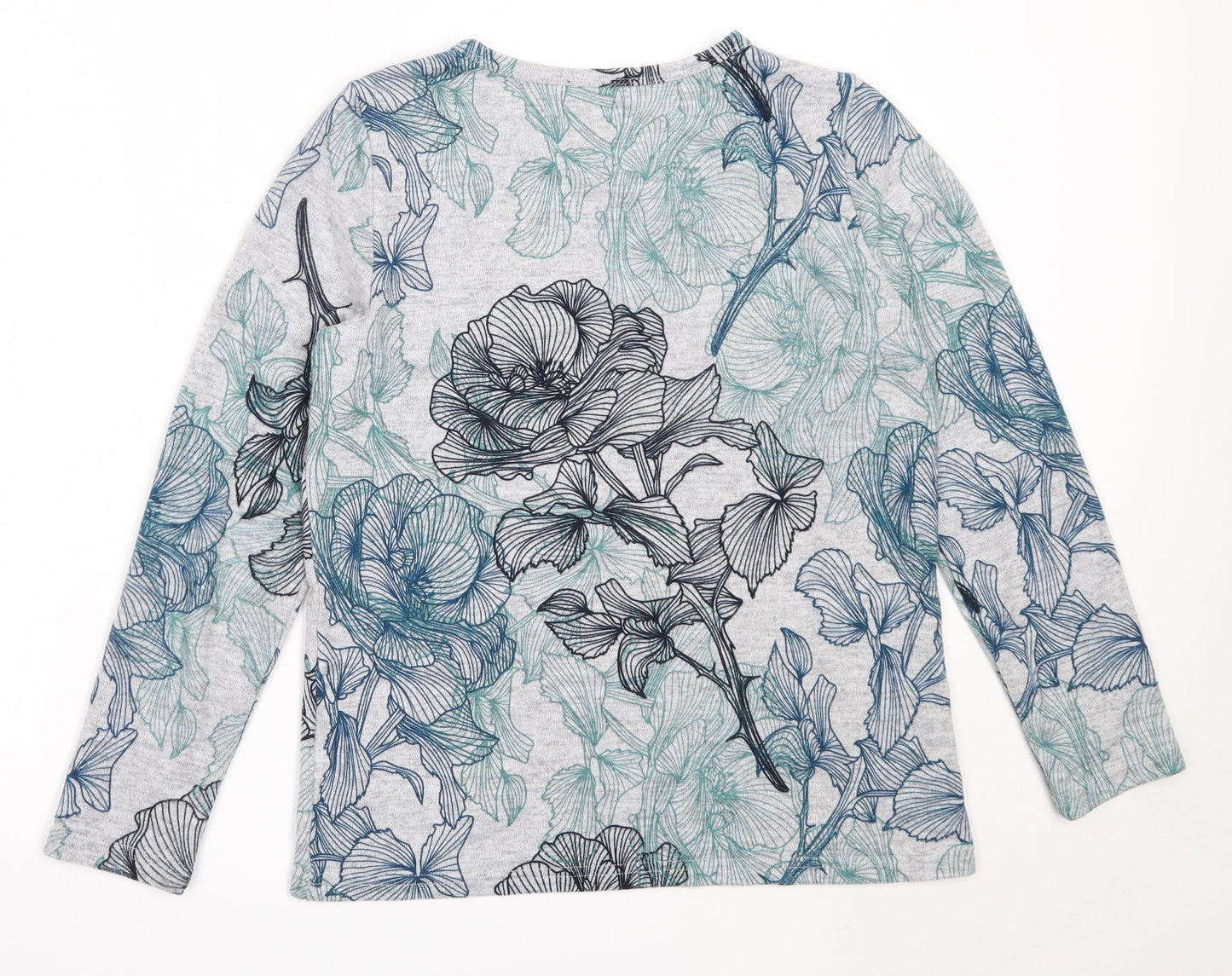 Anna Rose Womens Grey Round Neck Floral Polyester Pullover Jumper Size M