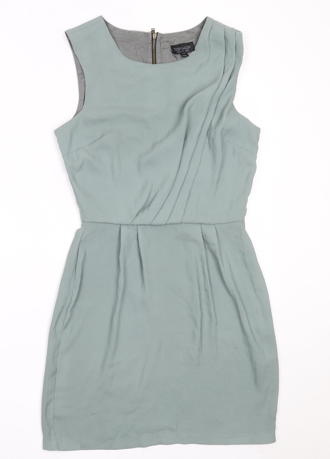 Topshop Womens Green  Polyester Shift  Size 6  Round Neck