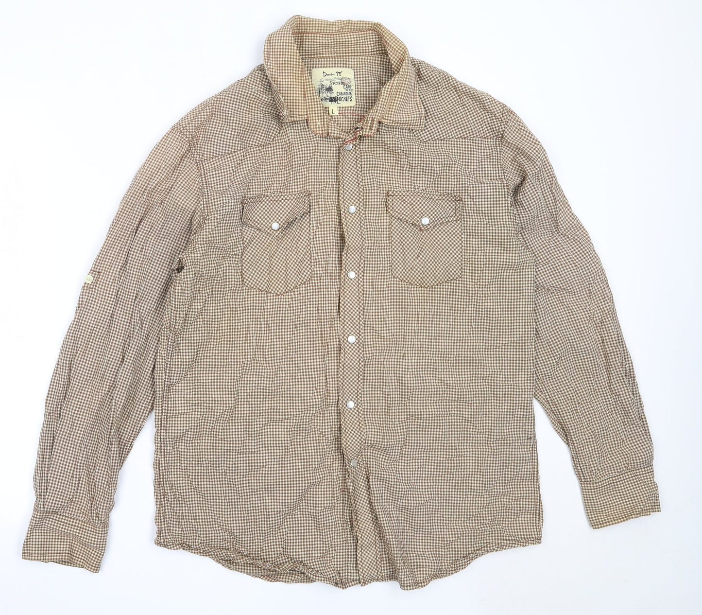 Matalan Mens Brown Check Cotton  Button-Up Size L Collared