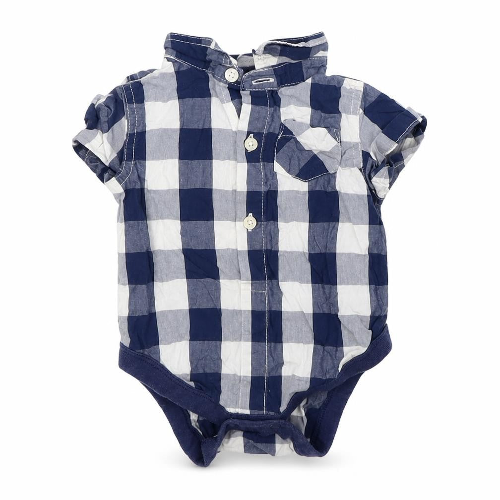 NEXT Baby Blue Check Cotton Leotard One-Piece Size 6-9 Months