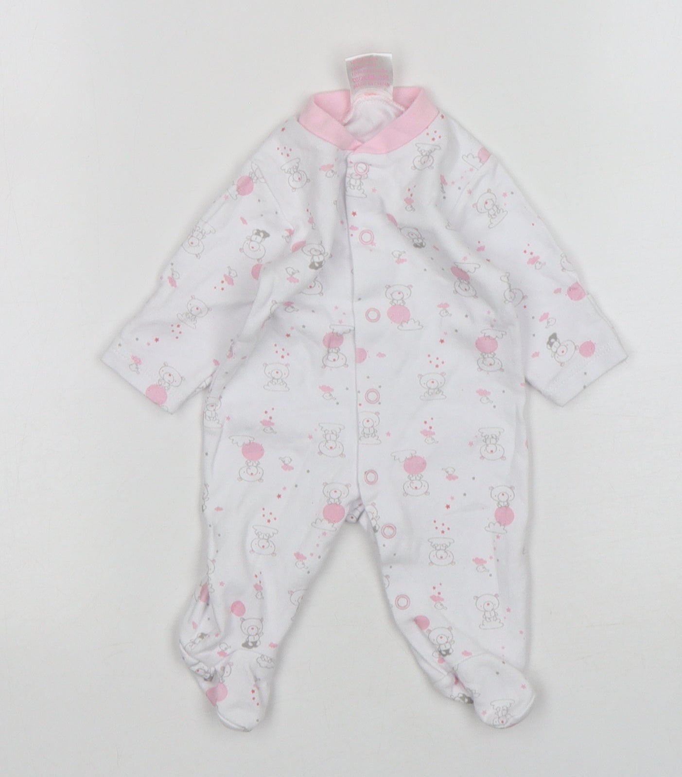 Just Too Cute Girls White Animal Print Cotton Babygrow One-Piece Size 0-3 Months