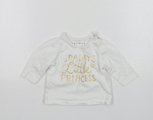 Nutmeg Girls White  Cotton Basic T-Shirt Size Newborn Round Neck  - Daddys Little Princess