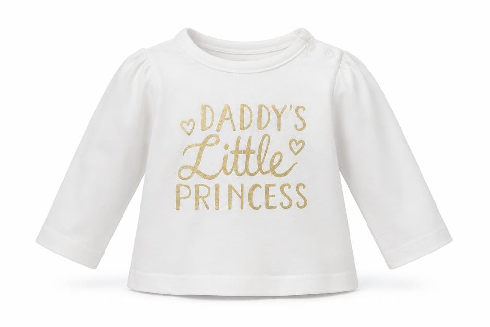 Nutmeg Girls White  Cotton Basic T-Shirt Size Newborn Round Neck  - Daddys Little Princess