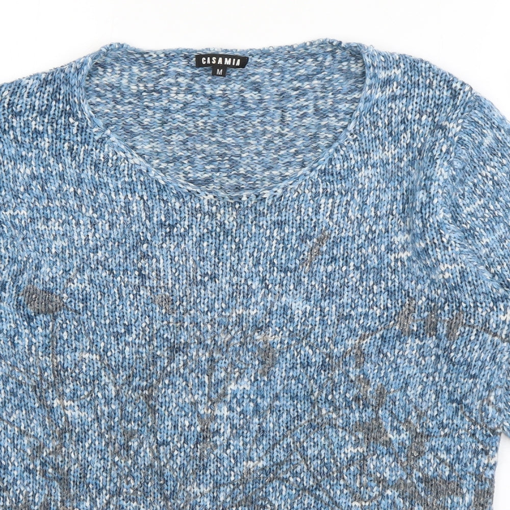Casamia Womens Blue Scoop Neck Acrylic Pullover Jumper Size M