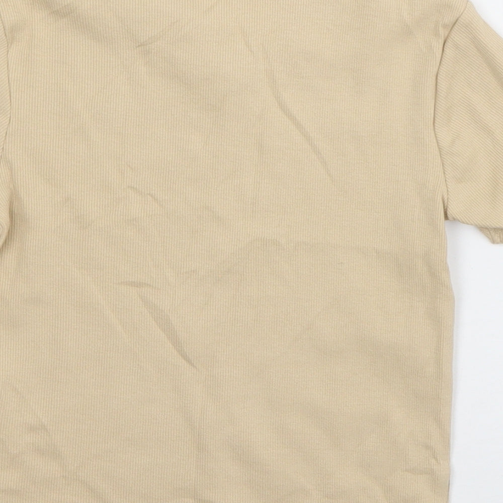 George Boys Beige  Cotton Basic T-Shirt Size 7-8 Years V-Neck Pullover