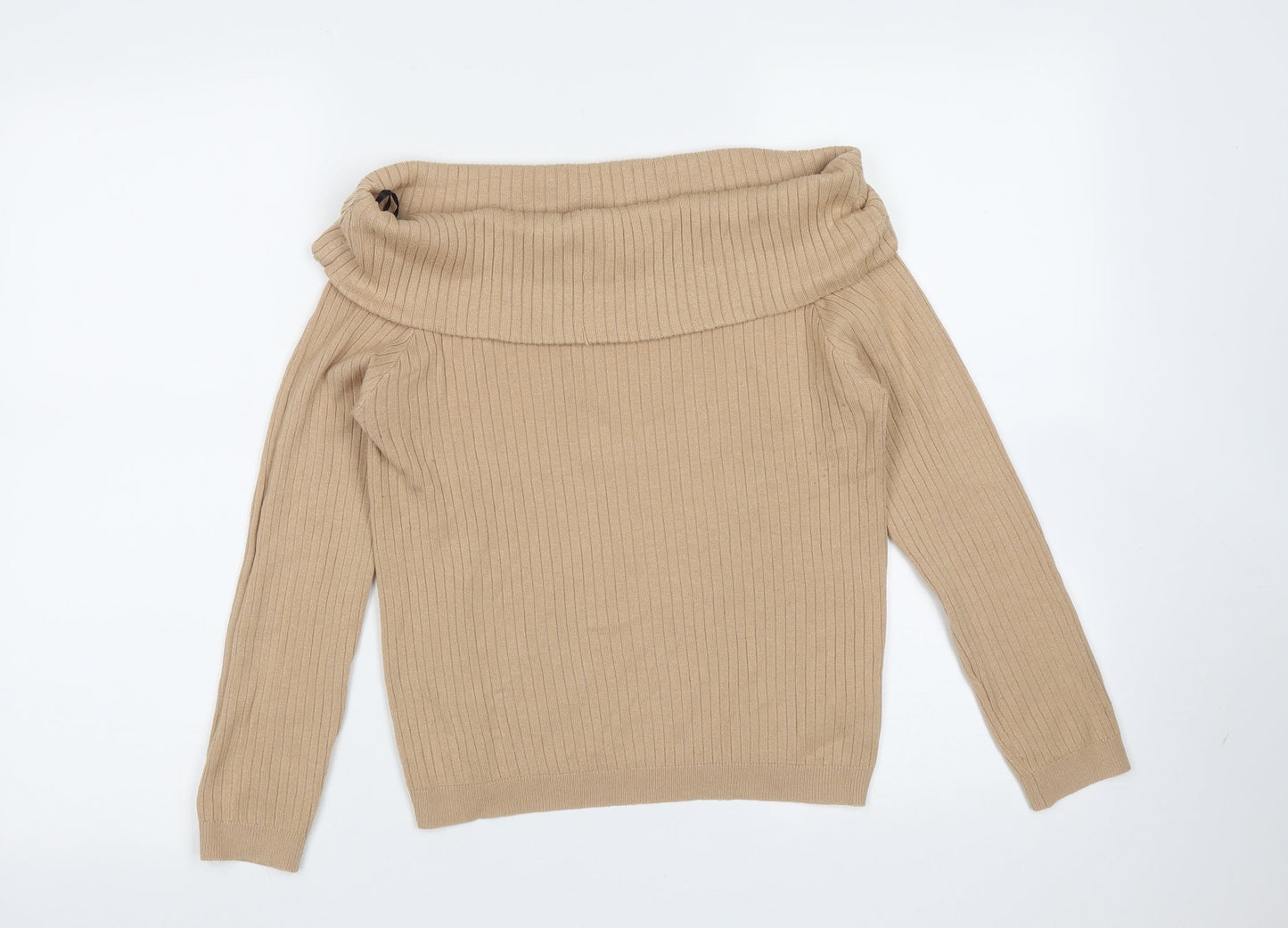 Divided by H&M Womens Beige Roll Neck Striped Viscose Pullover Jumper Size L