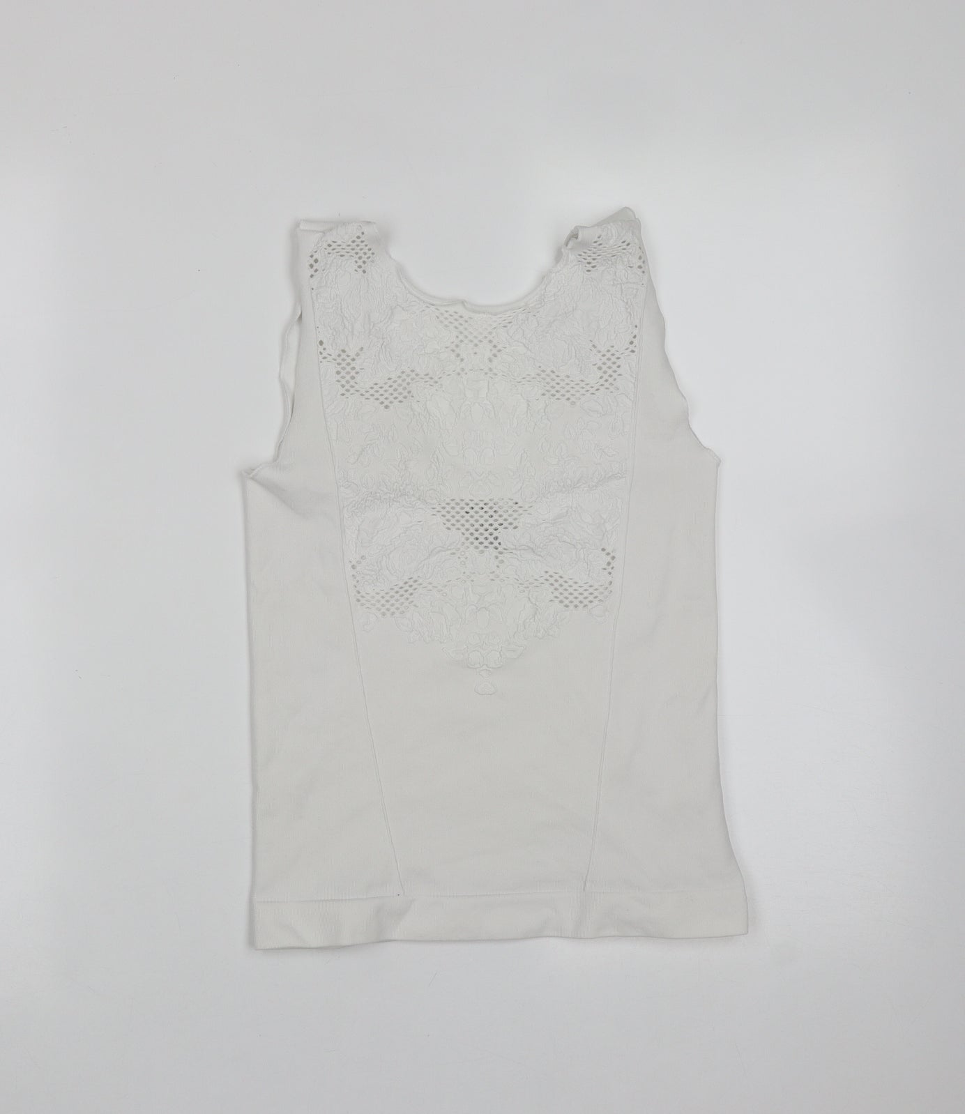 OXXO Womens White Floral Polyamide Basic Tank Size M Round Neck
