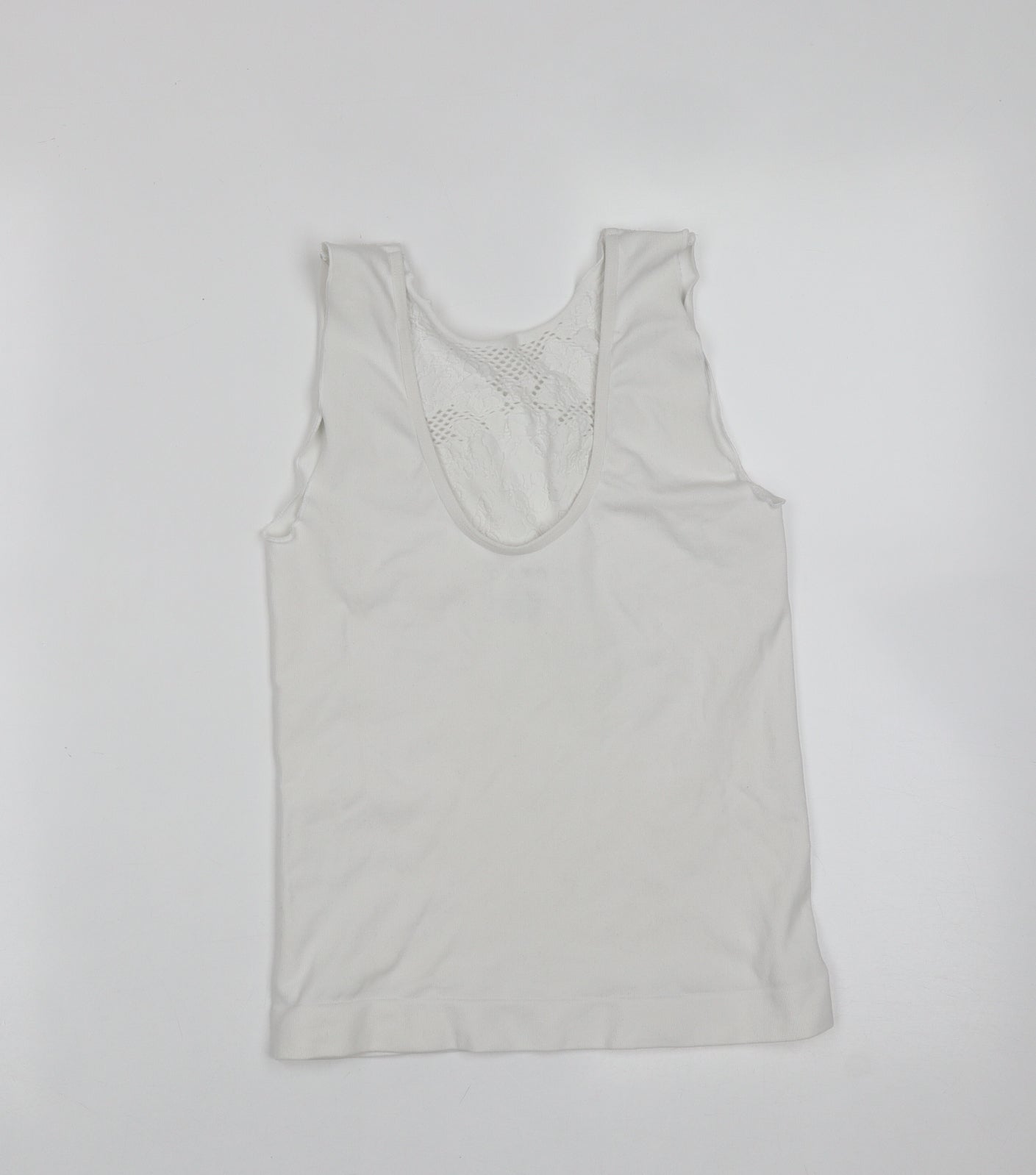OXXO Womens White Floral Polyamide Basic Tank Size M Round Neck