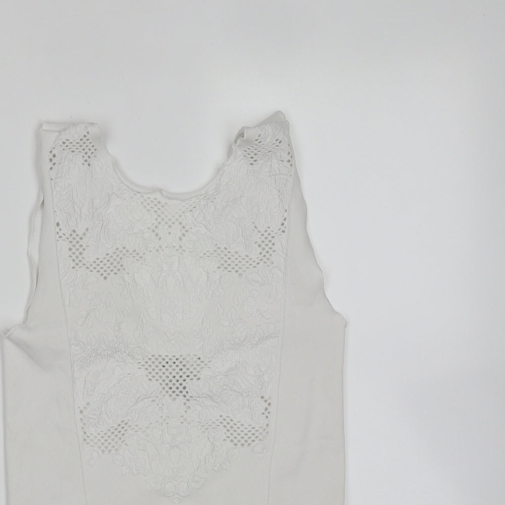 OXXO Womens White Floral Polyamide Basic Tank Size M Round Neck