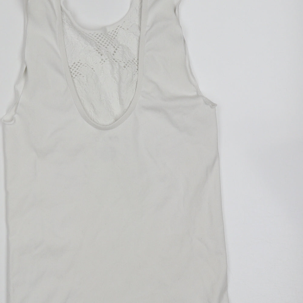 OXXO Womens White Floral Polyamide Basic Tank Size M Round Neck