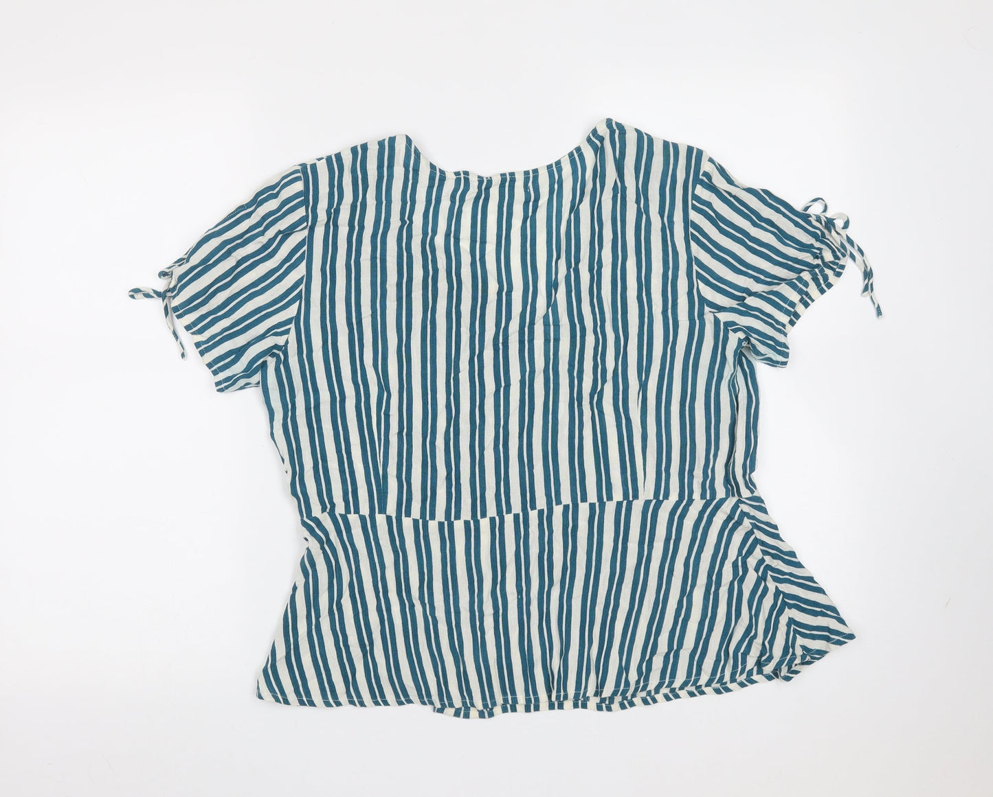 Springfield Womens Blue Striped Cotton Blend Basic Blouse Size 12 V-Neck