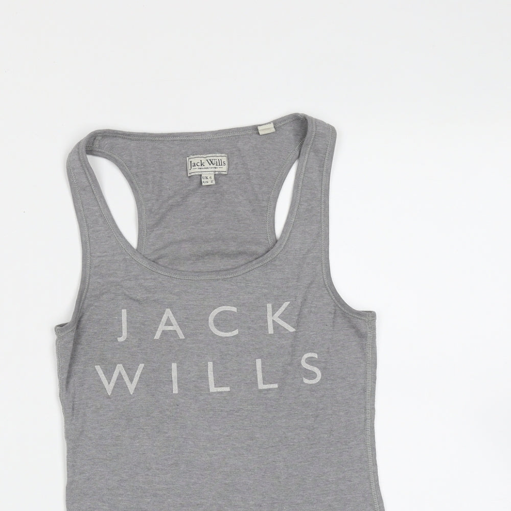 Jack Wills Womens Grey  Cotton Basic Tank Size 6 Round Neck