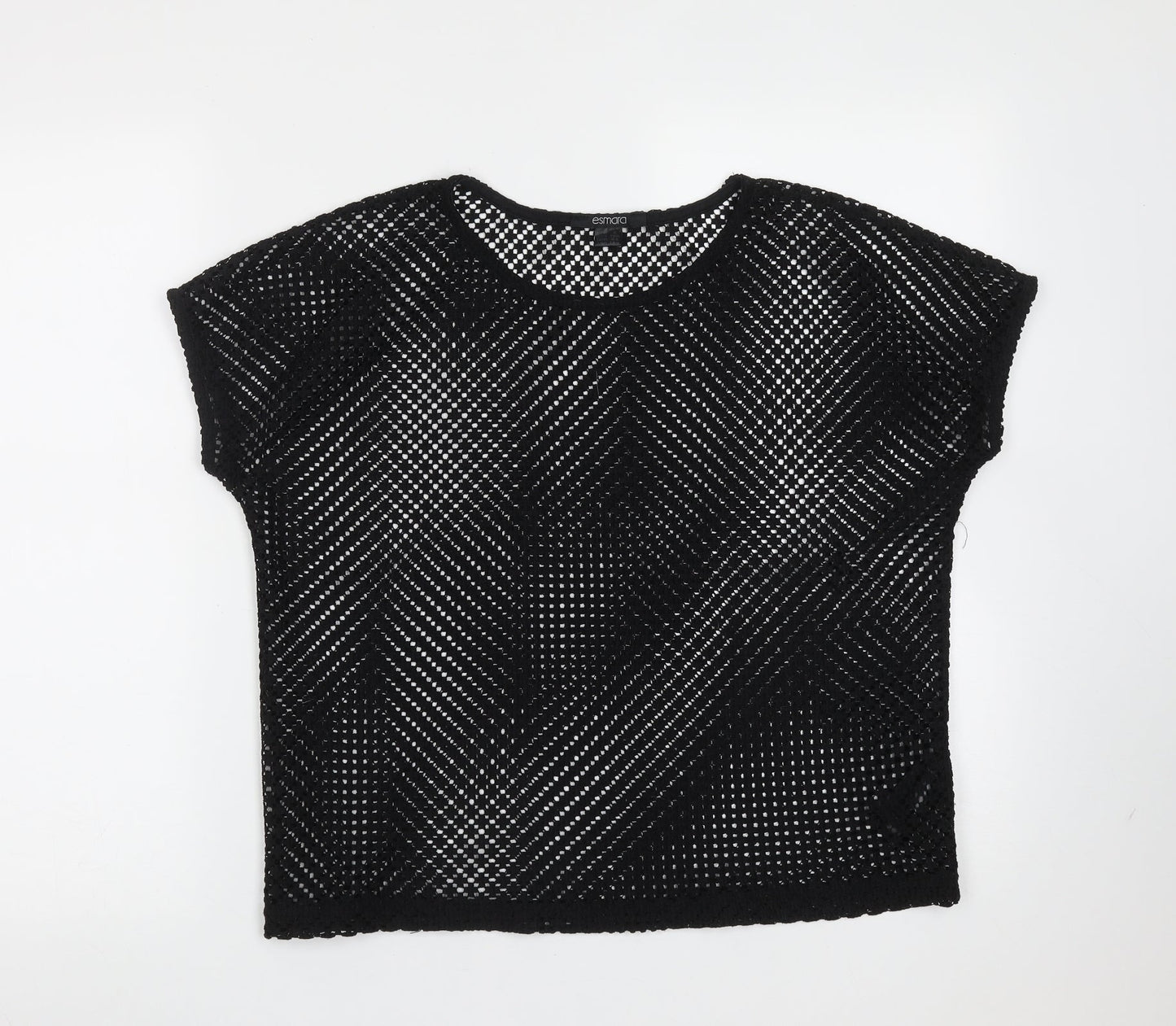 ESMARA Womens Black Round Neck Geometric Polyester Pullover Jumper Size S