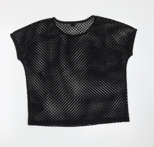 ESMARA Womens Black Round Neck Geometric Polyester Pullover Jumper Size S