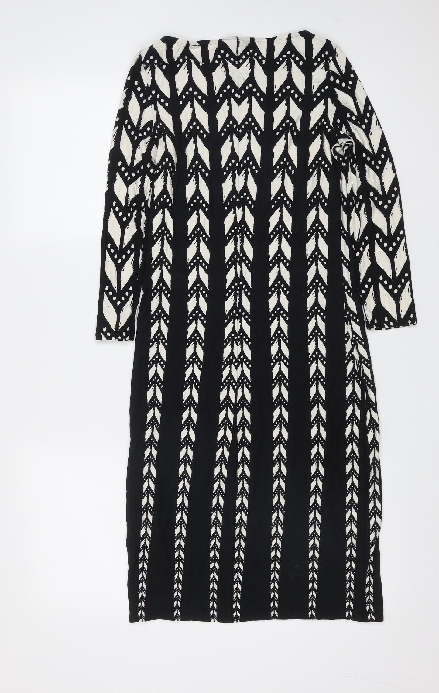 Preworn Womens Black Geometric Viscose Shift  Size 8  Round Neck