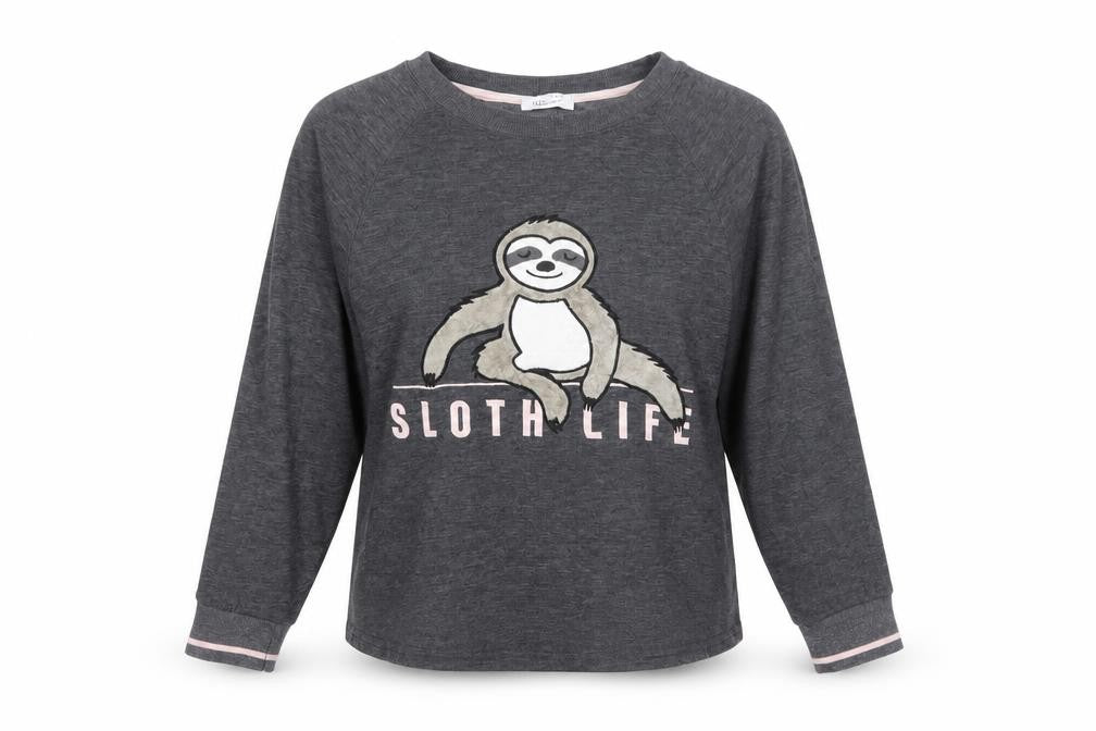 New Look Womens Grey  Polyester Top Pyjama Top Size M   - Sloth