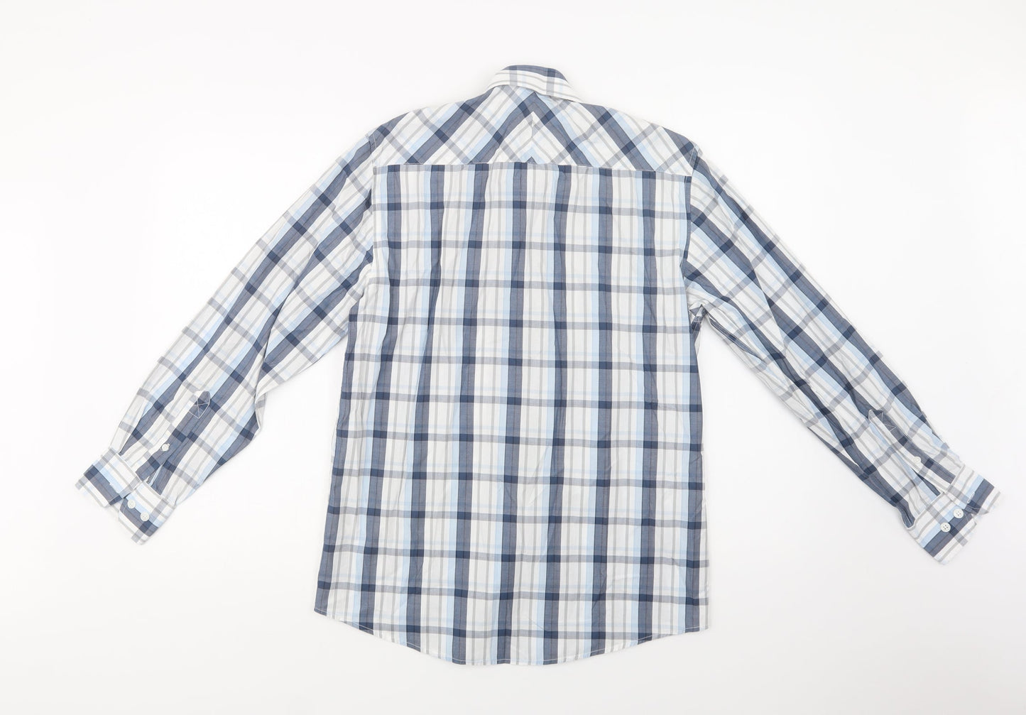 Avenue Mens Blue Check Cotton  Button-Up Size S Collared Button