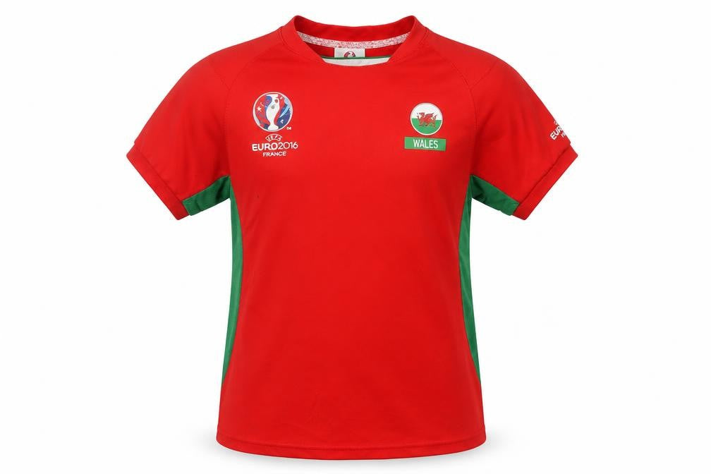 UEFA Boys Red Colourblock Polyester Jersey T-Shirt Size 7-8 Years Crew Neck  - Wales