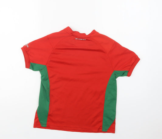 UEFA Boys Red Colourblock Polyester Jersey T-Shirt Size 7-8 Years Crew Neck  - Wales