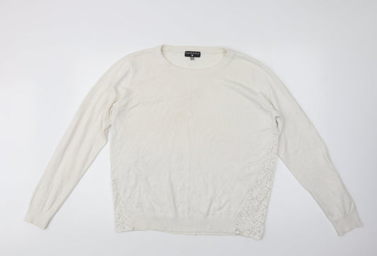 Originals Knitwear Womens White Crew Neck  Cotton Pullover Jumper Size L   - Lace Detail