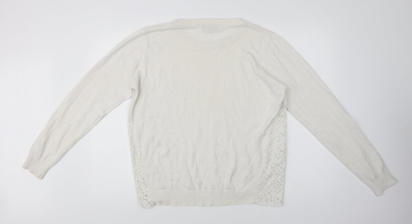 Originals Knitwear Womens White Crew Neck  Cotton Pullover Jumper Size L   - Lace Detail