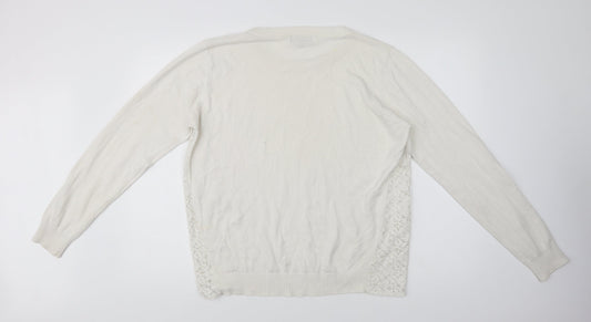 Originals Knitwear Womens White Crew Neck  Cotton Pullover Jumper Size L   - Lace Detail